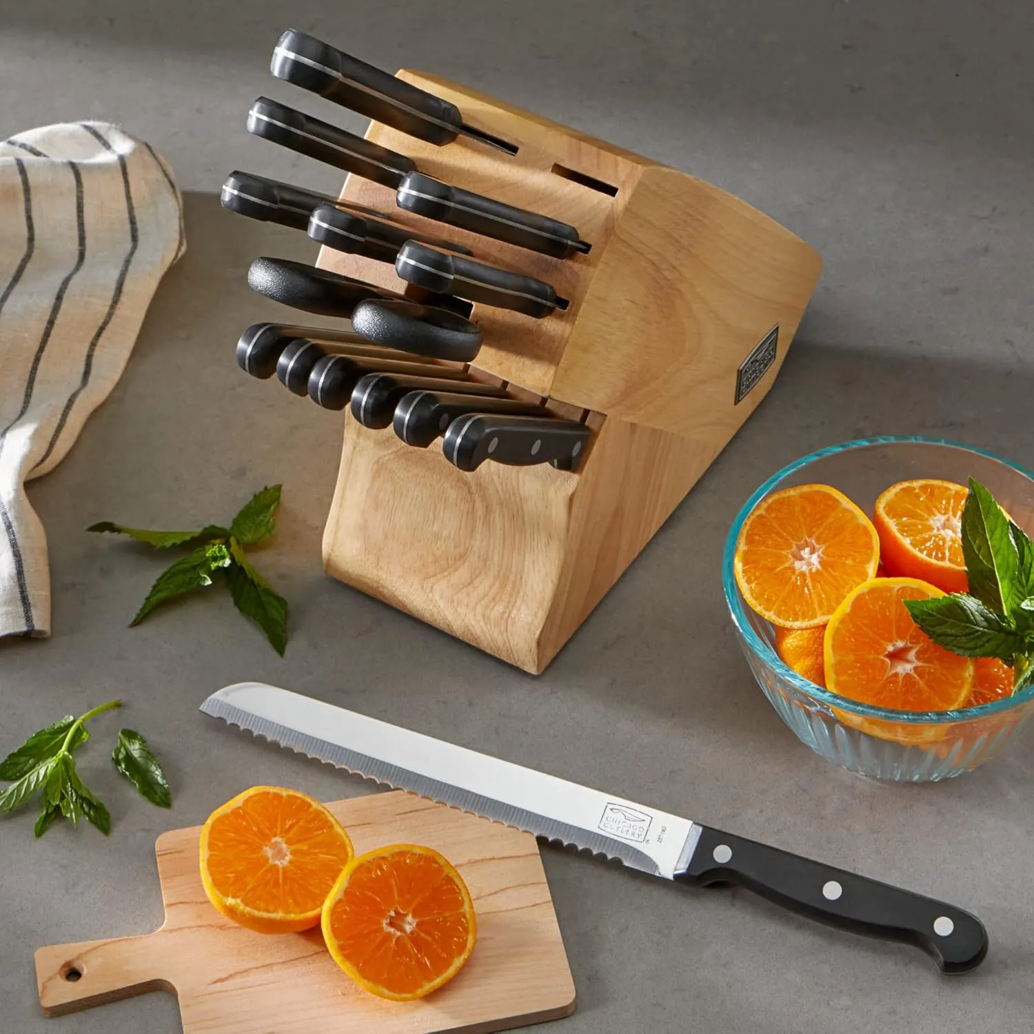Chicago Cutlery Essentials (15-PC) Stainless Steel Kitchen Knife Block Set With Block, Sharp Stainless Steel Cutlerly Chef Knives Set & Scissors Shears