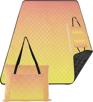 CHIFIGNO Coral Pink Moon Yellow Gradient Sandproof Beach Blanket Waterproof, Print Kids Camping Mat for Grass Cute Picnic Mat Foldable, 80" x 60"