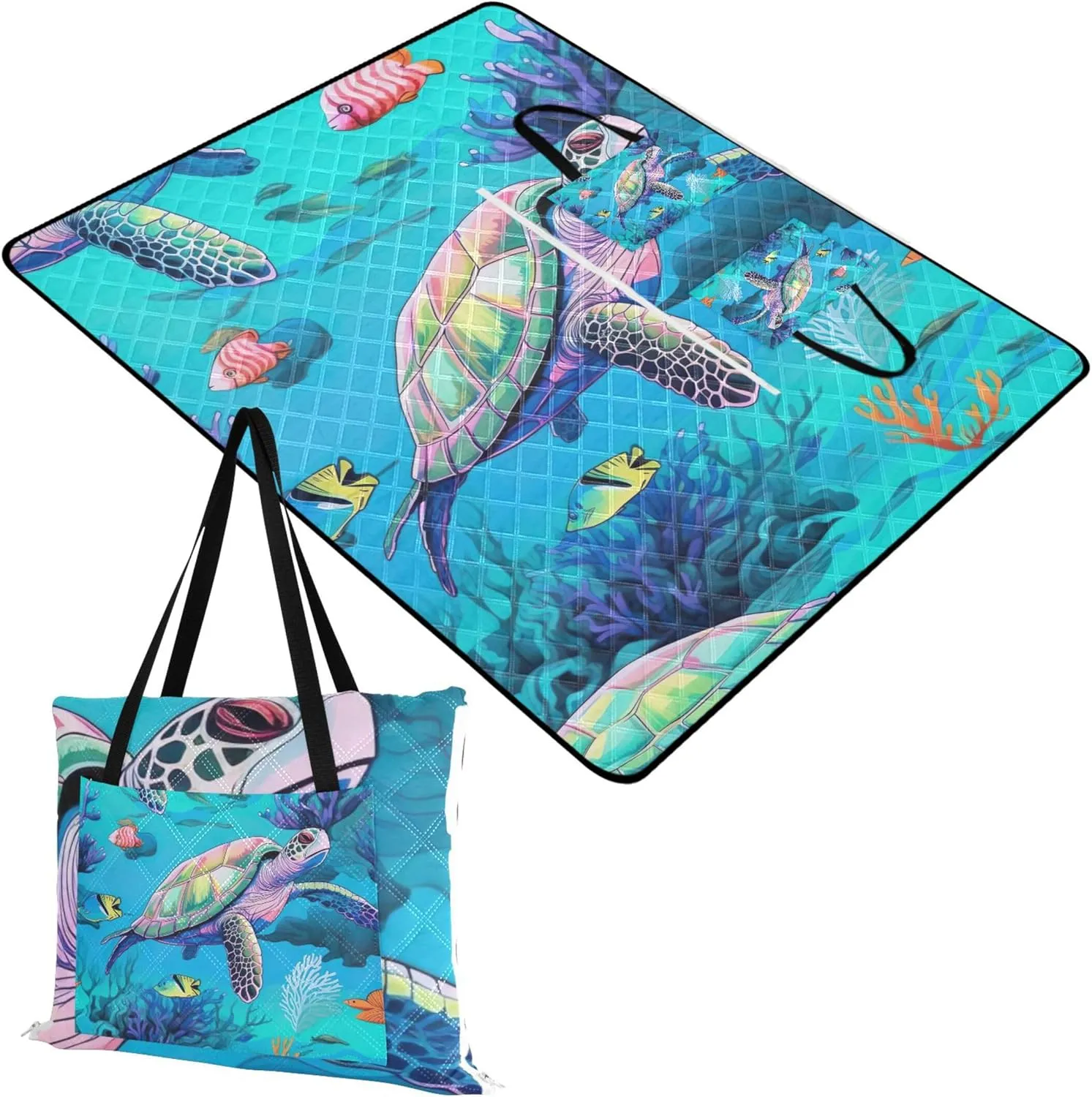 CHIFIGNO Sea Animals Turtles Sand Free Beach Blanket Waterproof, Outdoor Camping Grass Mat Picnic Accessories Foldable, 80" x 60"