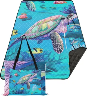CHIFIGNO Sea Animals Turtles Sand Free Beach Blanket Waterproof, Outdoor Camping Grass Mat Picnic Accessories Foldable, 80" x 60"