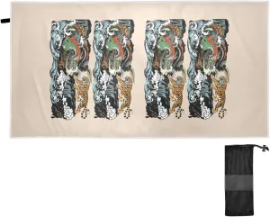Chinese East Asian Dragon VS Tiger Scene with Waterfall and Water Waves Quick Drying Beach Towel, Foldable Yoga Towel, Soft Sport Towel, Sweat Absorbent Towel with Storage Mesh Bag 30 x 60 inch (S)