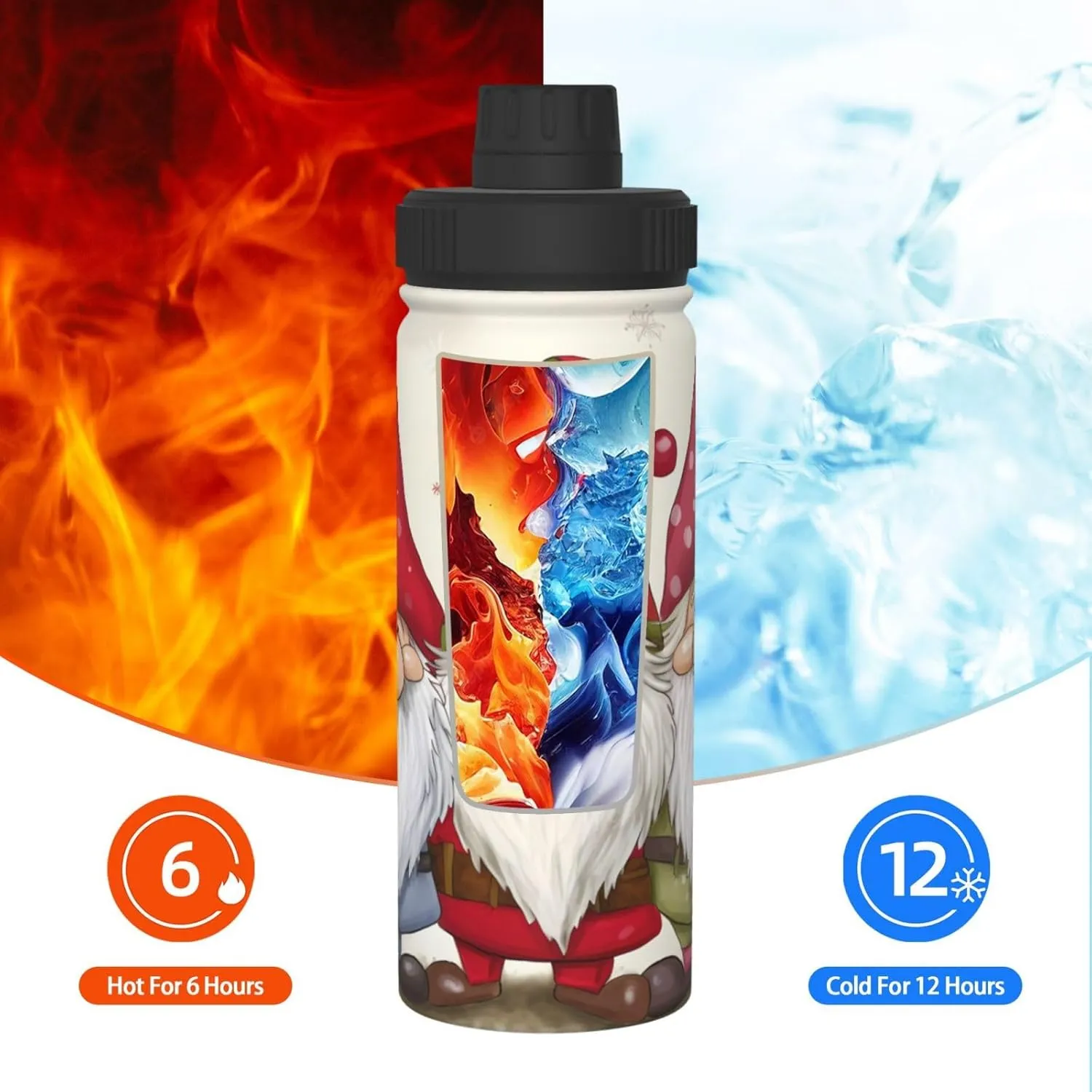 Christmas Gnomes 18 oz Stainless Steel Water Bottles Insulated Sports Water Bottle with Spout Lid, Snow Winter Double Wall Travel Water Flask for Men Women