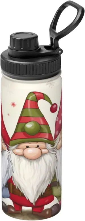 Christmas Gnomes 18 oz Stainless Steel Water Bottles Insulated Sports Water Bottle with Spout Lid, Snow Winter Double Wall Travel Water Flask for Men Women