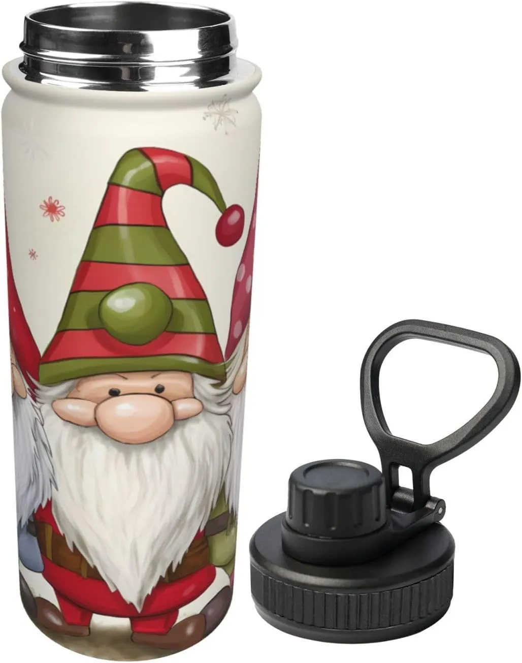 Christmas Gnomes 18 oz Stainless Steel Water Bottles Insulated Sports Water Bottle with Spout Lid, Snow Winter Double Wall Travel Water Flask for Men Women