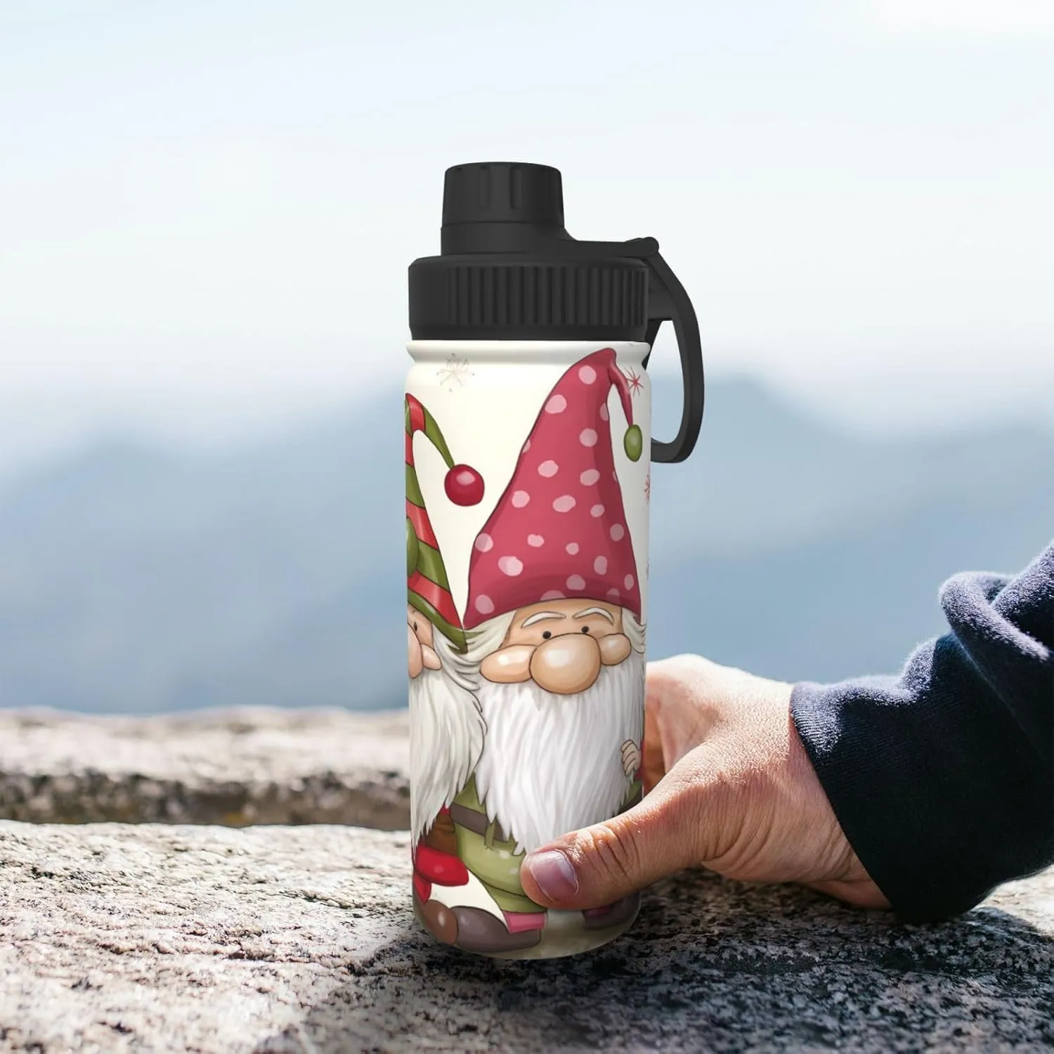 Christmas Gnomes 18 oz Stainless Steel Water Bottles Insulated Sports Water Bottle with Spout Lid, Snow Winter Double Wall Travel Water Flask for Men Women