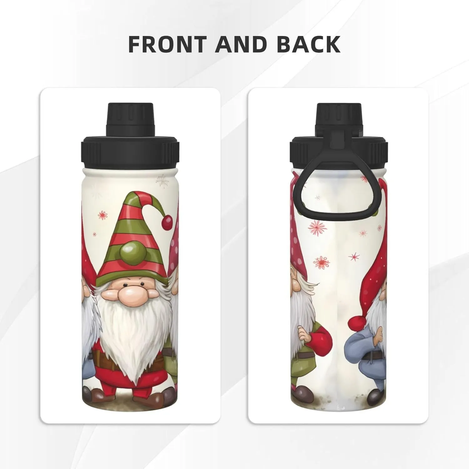 Christmas Gnomes 18 oz Stainless Steel Water Bottles Insulated Sports Water Bottle with Spout Lid, Snow Winter Double Wall Travel Water Flask for Men Women
