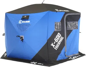 CLAM Portable Fishing Angler Thermal Hub Shelter Tent with Anchor Straps, Carrying Bag