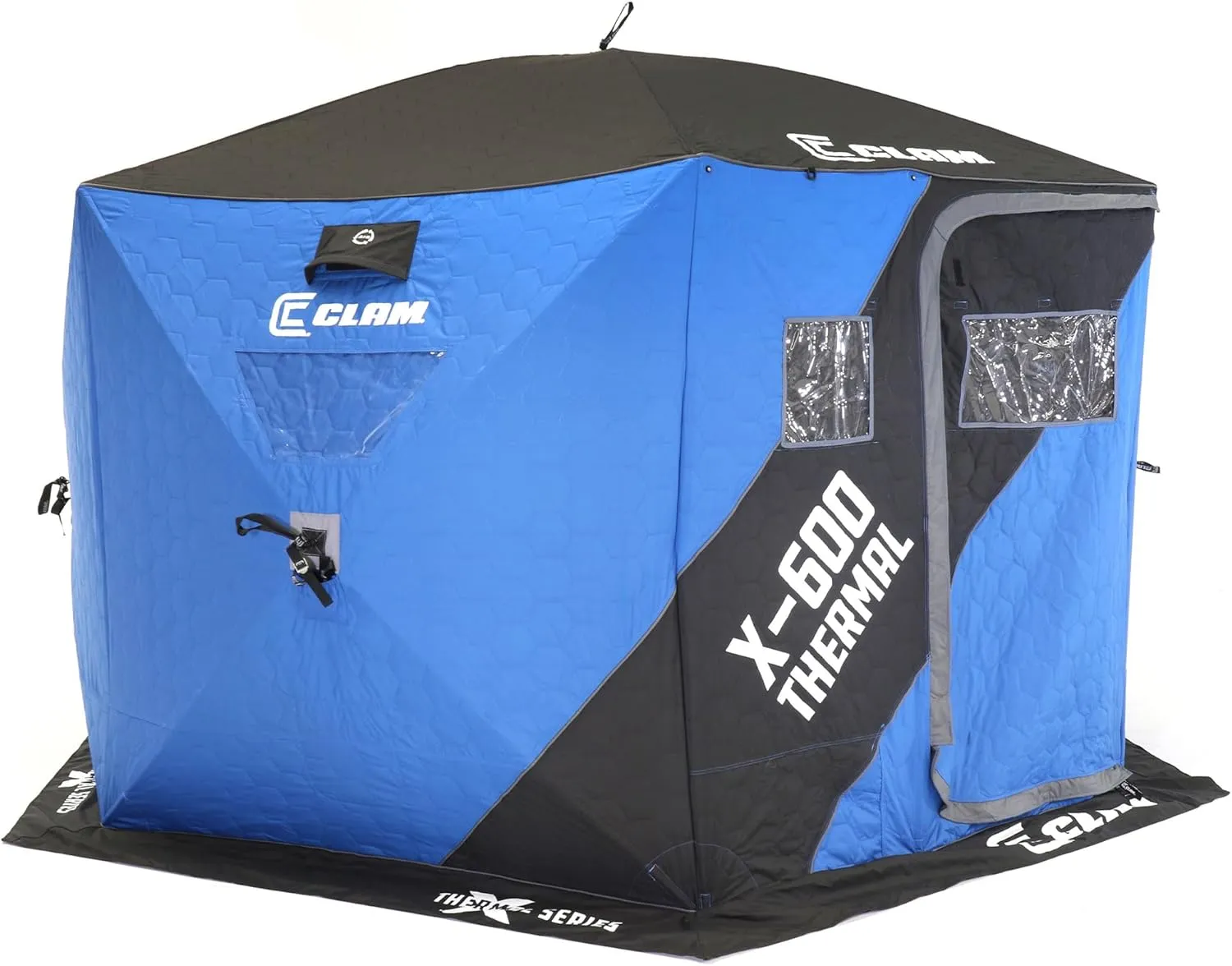 CLAM Portable Fishing Angler Thermal Hub Shelter Tent with Anchor Straps, Carrying Bag