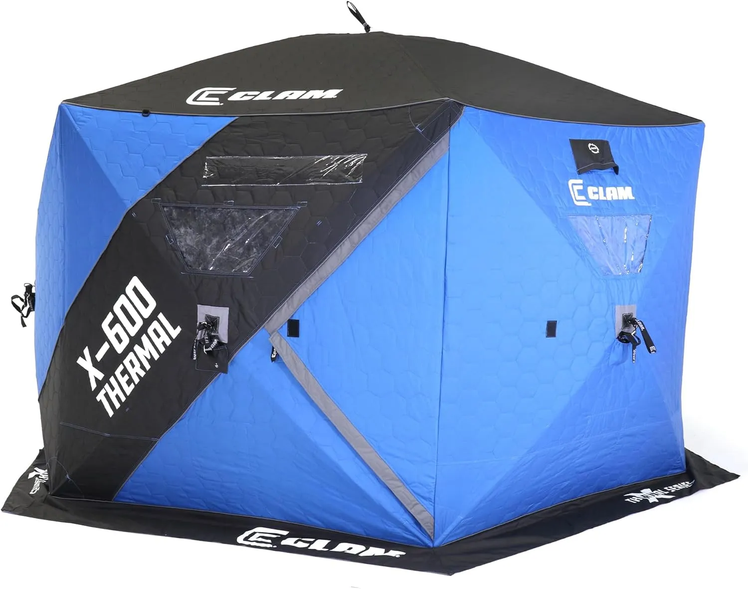 CLAM Portable Fishing Angler Thermal Hub Shelter Tent with Anchor Straps, Carrying Bag
