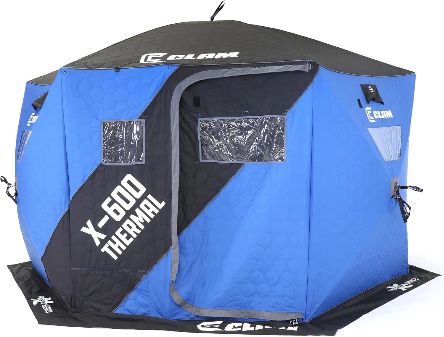 CLAM Portable Fishing Angler Thermal Hub Shelter Tent with Anchor Straps, Carrying Bag