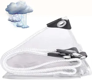 Clear Heavy Duty Waterproof Tarp 3.3x6.6ft, Clear PVC Plastic Tarp, Transparent Tarpaulin, Transparent Tarp Cover, PVC Plastic Cover with Grommets, Dustproof & Rainproof