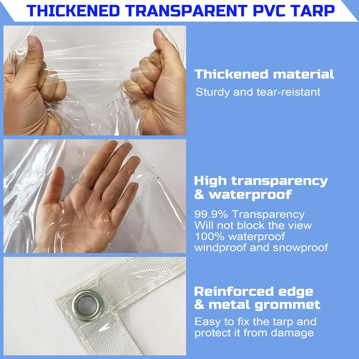 Clear Tarp 4 x 4FT, 20 Mil Clear Vinyl Tarp, Small Cover Plastic Sheeting with Grommets, Double-Stitched Reinforced Edges, Heavy Duty Tarps Waterproof and Tearproof