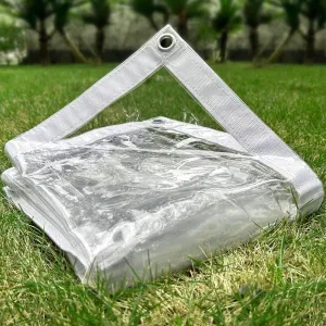 Clear Tarp 4 x 4FT, 20 Mil Clear Vinyl Tarp, Small Cover Plastic Sheeting with Grommets, Double-Stitched Reinforced Edges, Heavy Duty Tarps Waterproof and Tearproof