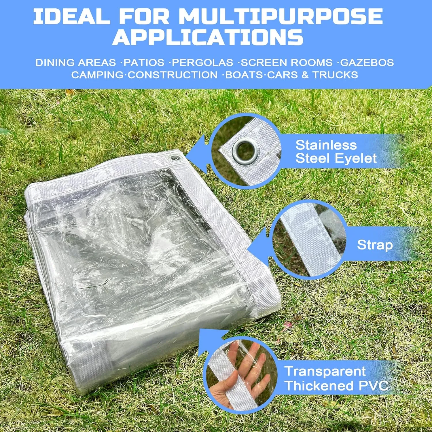Clear Tarp 4 x 4FT, 20 Mil Clear Vinyl Tarp, Small Cover Plastic Sheeting with Grommets, Double-Stitched Reinforced Edges, Heavy Duty Tarps Waterproof and Tearproof