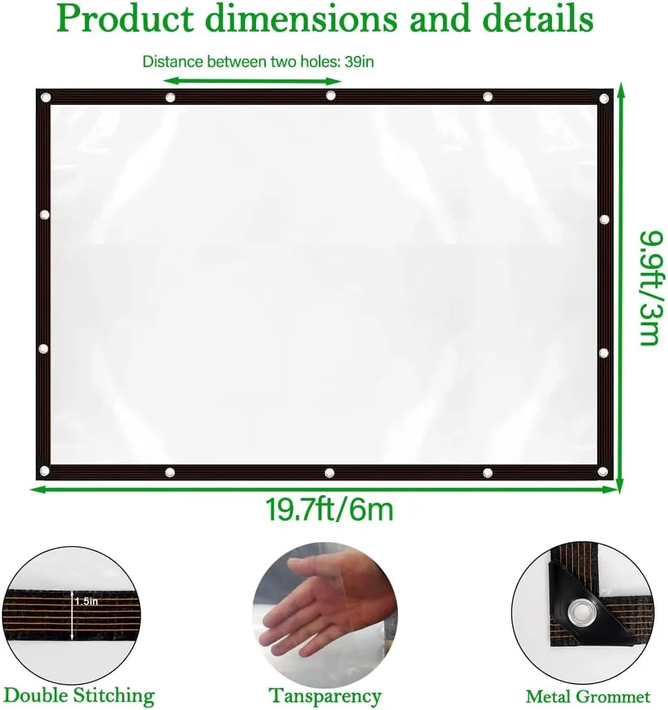 Clear Tarp Heavy Duty with Grommets,10ft×20ft,Waterproof,PVC,Thicken Tarpaulin Cover,Outdoor Transparent Cover for Garden Patio Lawn Plants Greenhouse or Barn