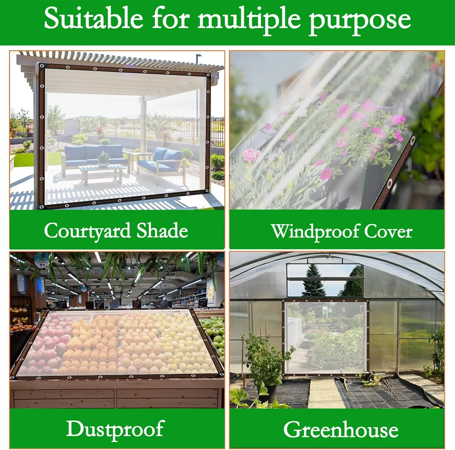 Clear Tarp Heavy Duty with Grommets,10ft×20ft,Waterproof,PVC,Thicken Tarpaulin Cover,Outdoor Transparent Cover for Garden Patio Lawn Plants Greenhouse or Barn