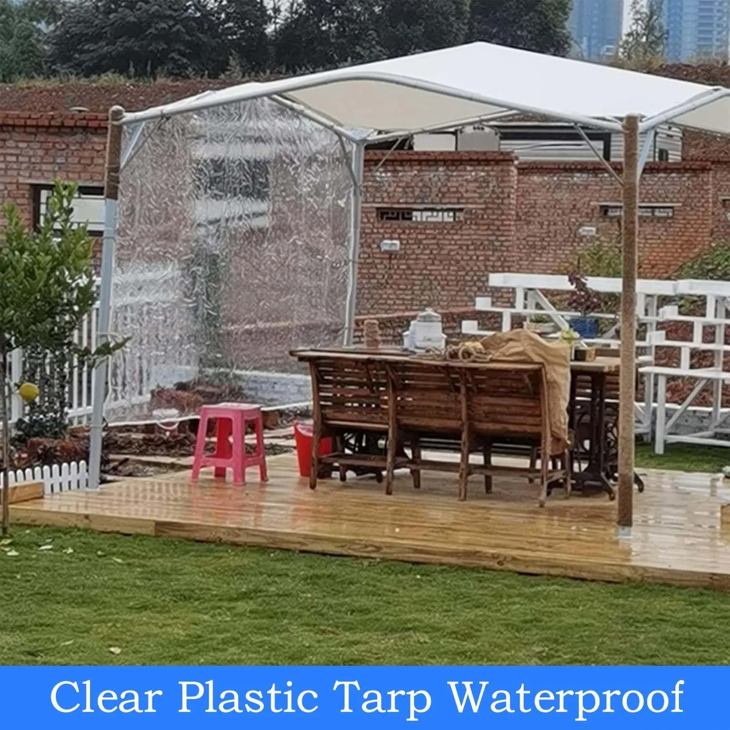 Clear Tarp Waterproof with Grommets, Clear Vinyl Tarp, Clear Tarps Heavy Duty,14mil Thickened Tear Resistant Waterproof for Patio, Camping