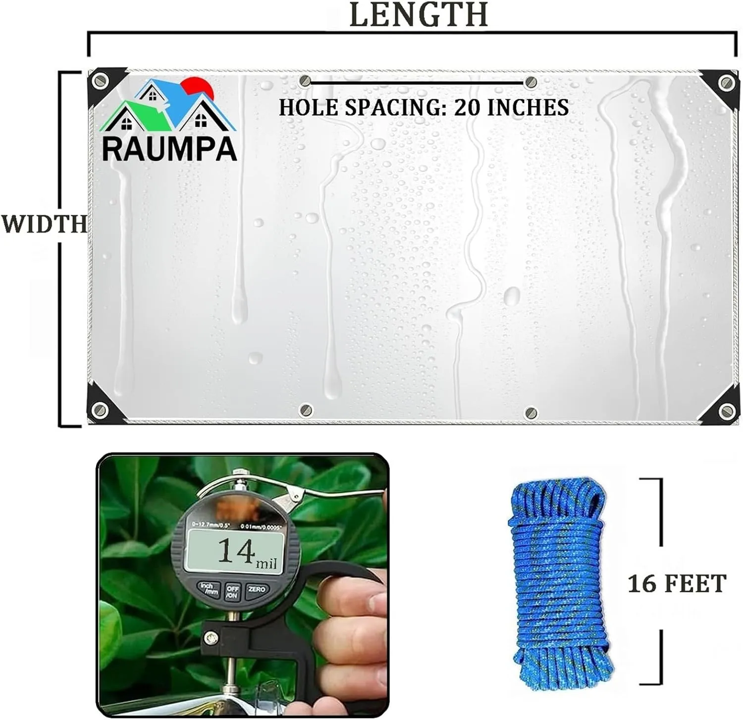 Clear Tarp with Grommets, 8x10 ft Tarps Waterproof Heavy Duty for Patio Greenhouse PVC Vinyl Plastic Transparent Tarpaulin Chicken Porch Pergola Balcony
