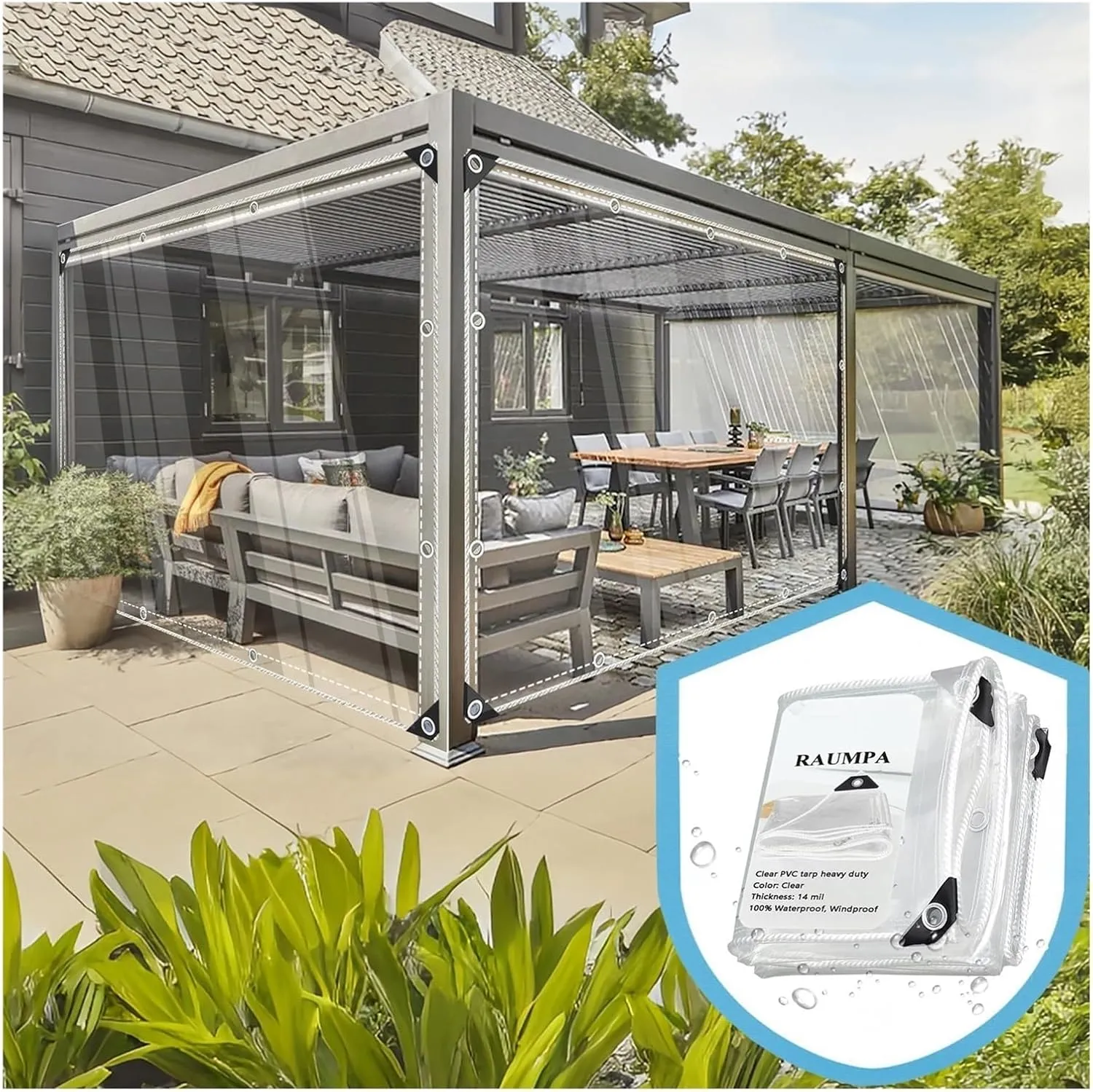 Clear Tarp with Grommets, 8x10 ft Tarps Waterproof Heavy Duty for Patio Greenhouse PVC Vinyl Plastic Transparent Tarpaulin Chicken Porch Pergola Balcony