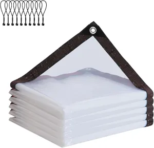 Clear Tarp with Grommets, 8x10ft Waterproof Tarp Transparent for Outdoors Anti-Tear for Covering Firewood Piles Patio Furniture Dog or Chicken Coops