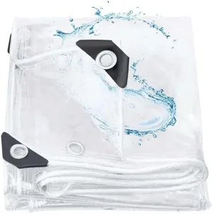 Clear Tarp with Grommets, Transparent Heavy Duty Water Resistant Tarp Cover with Reinforced Edge, 14Mil Thickened PVC Vinyl Tarpaulin for Outdoor