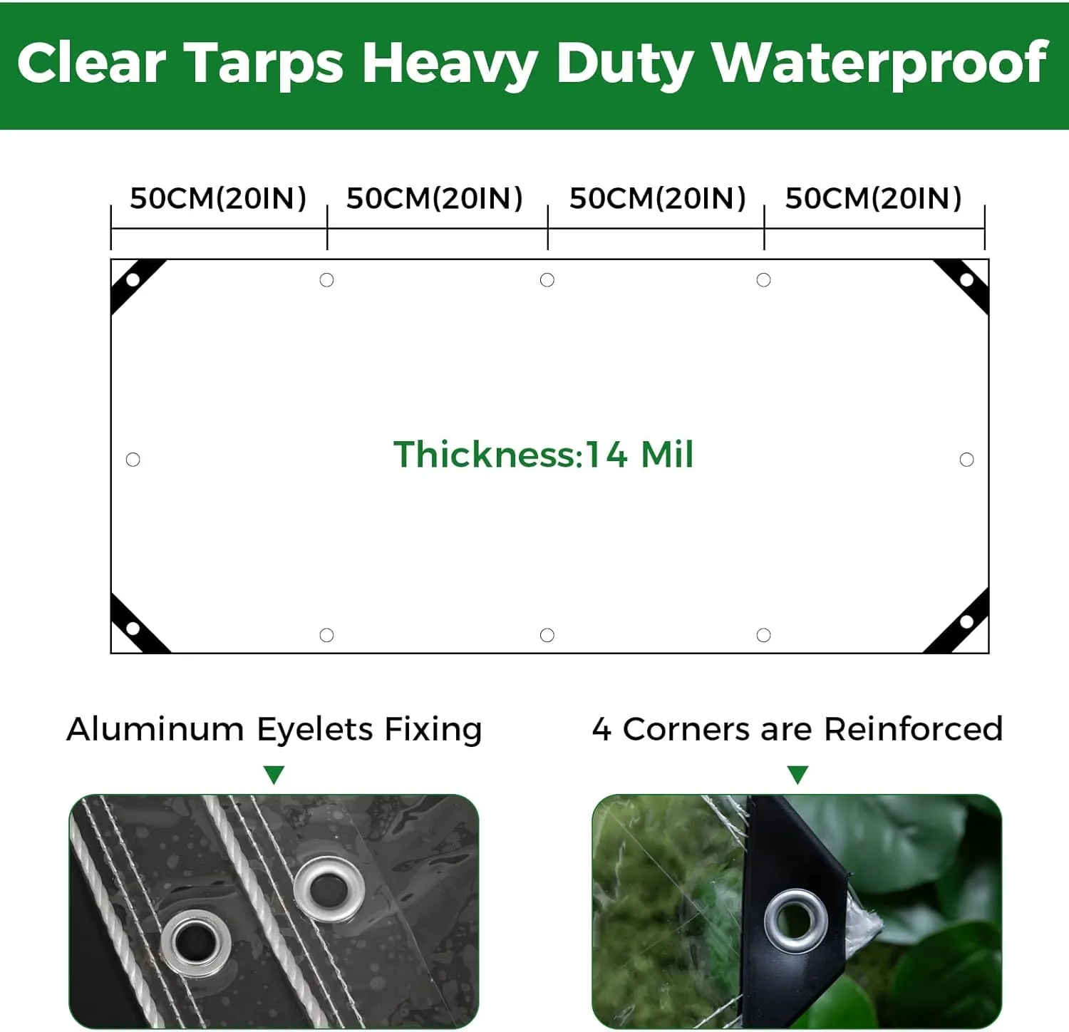 Clear Tarp5x7ft Clear Tarps with Grommets,14Mil Thickened Transparent Tear Resistant PVC Vinyl Tarpaulin Enclosure with Reinforced Edges,Clear Tarps Heavy Duty Waterproof for Patio,Porch and Outdoor