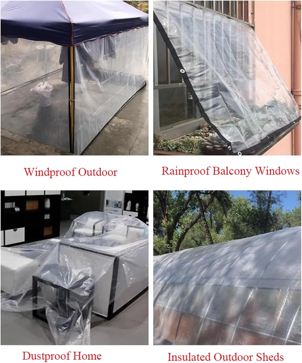 Clear Tarpaulin, Poly Tarp Heavy Duty Cover for Garden, Patio, Pool Cover, Boat, and Car Protection,Reinforced Corners and Rustproof Grommets(4x4m)