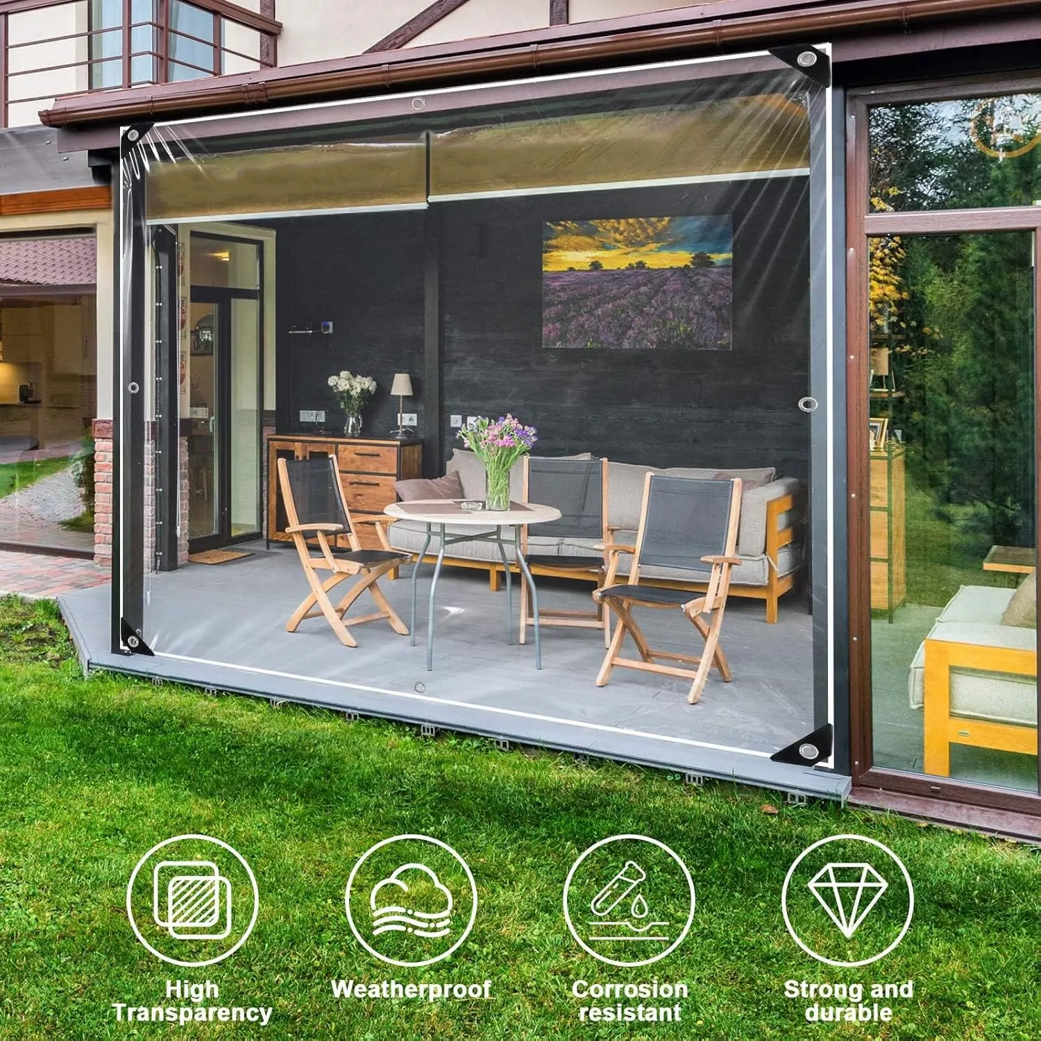 Clear Tarps Heavy Duty: PVC Thicken Transparent Tarpaulin Windproof Dustproof UV Resistant Rip and Tear All Purpose Tarp Cover with Reinforced Edge for Patio Waterproof Fabric 1-Pack