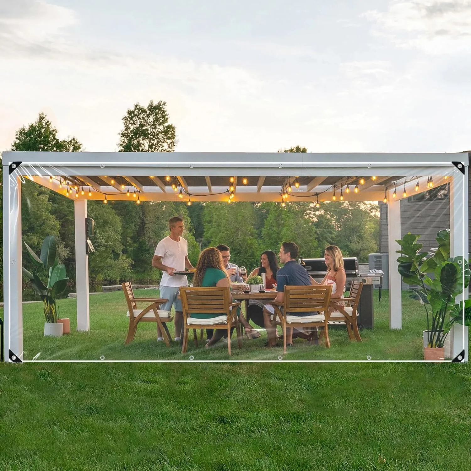 Clear Tarps Heavy Duty: PVC Thicken Transparent Tarpaulin Windproof Weather Proof UV Resistant Rip and Tear Durable Plastic Vinyl Tarp with Metal Grommets for Pavilion, Chicken,Porch 1-Pack