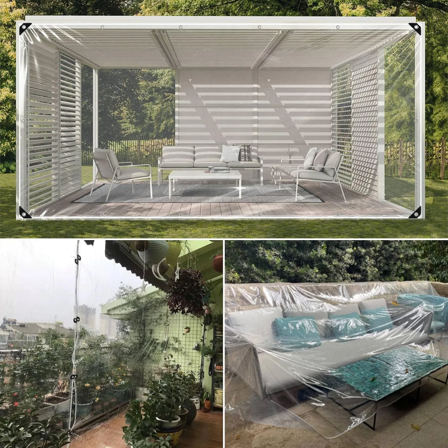 Clear Tarps Heavy Duty: PVC Thicken Transparent Tarpaulin Windproof Weather Proof UV Resistant Rip and Tear Durable Plastic Vinyl Tarp with Metal Grommets for Pavilion, Chicken,Porch 1-Pack