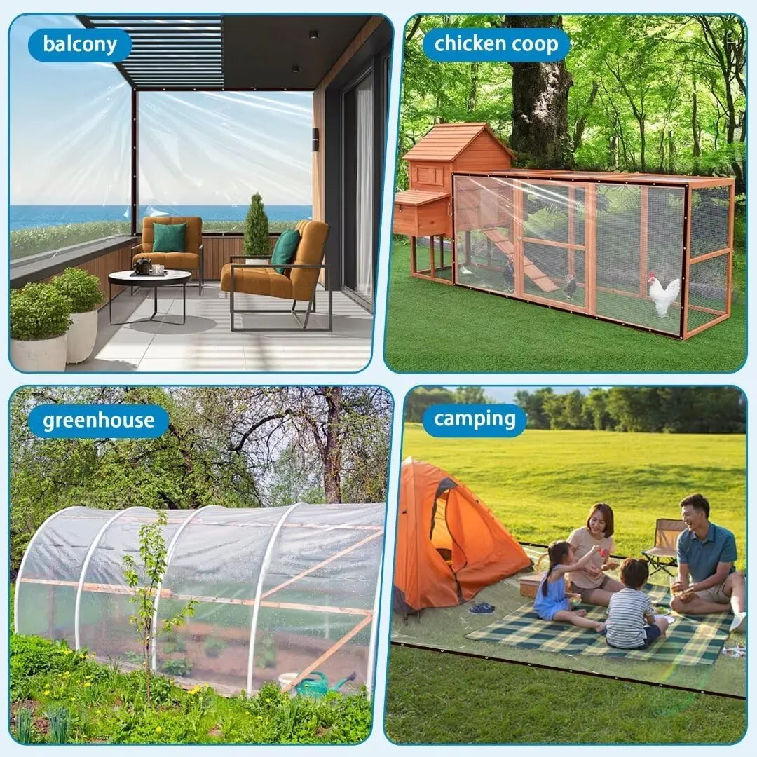Clear Tarps with Grommets 7x12ft,Heavy Duty Waterproof Tarp Cover,Transparent PVC Vinyl Tarpaulin for Outdoor,Plant,Garden,Chicken Coop,Patio