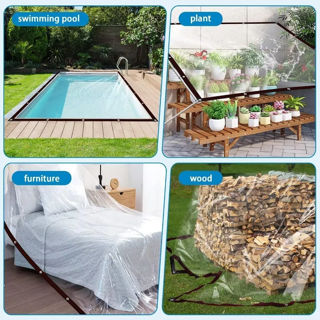Clear Tarps with Grommets 7x12ft,Heavy Duty Waterproof Tarp Cover,Transparent PVC Vinyl Tarpaulin for Outdoor,Plant,Garden,Chicken Coop,Patio