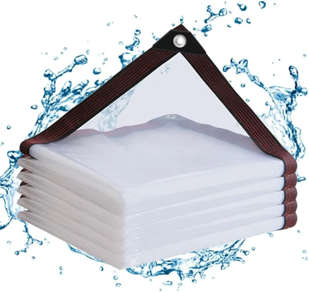 Clear Tarps with Grommets 7x12ft,Heavy Duty Waterproof Tarp Cover,Transparent PVC Vinyl Tarpaulin for Outdoor,Plant,Garden,Chicken Coop,Patio