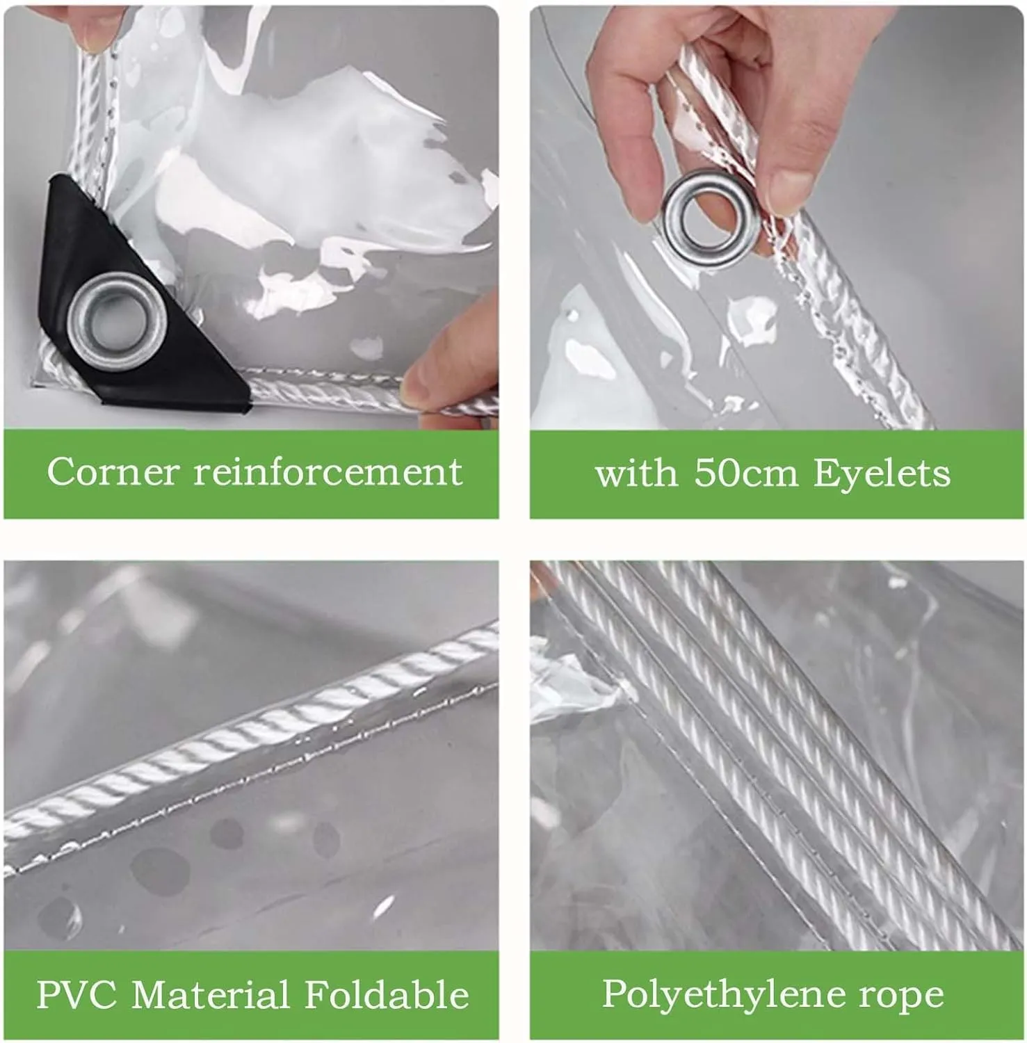 Clear Transparent PVC Heavy Duty Tarps 1.6x9.8ft, Outdoor Waterproof Clear Tarp with Grommets, Clear Tarps Windproof, Rainproof, for Greenhouse, Patio, Porches