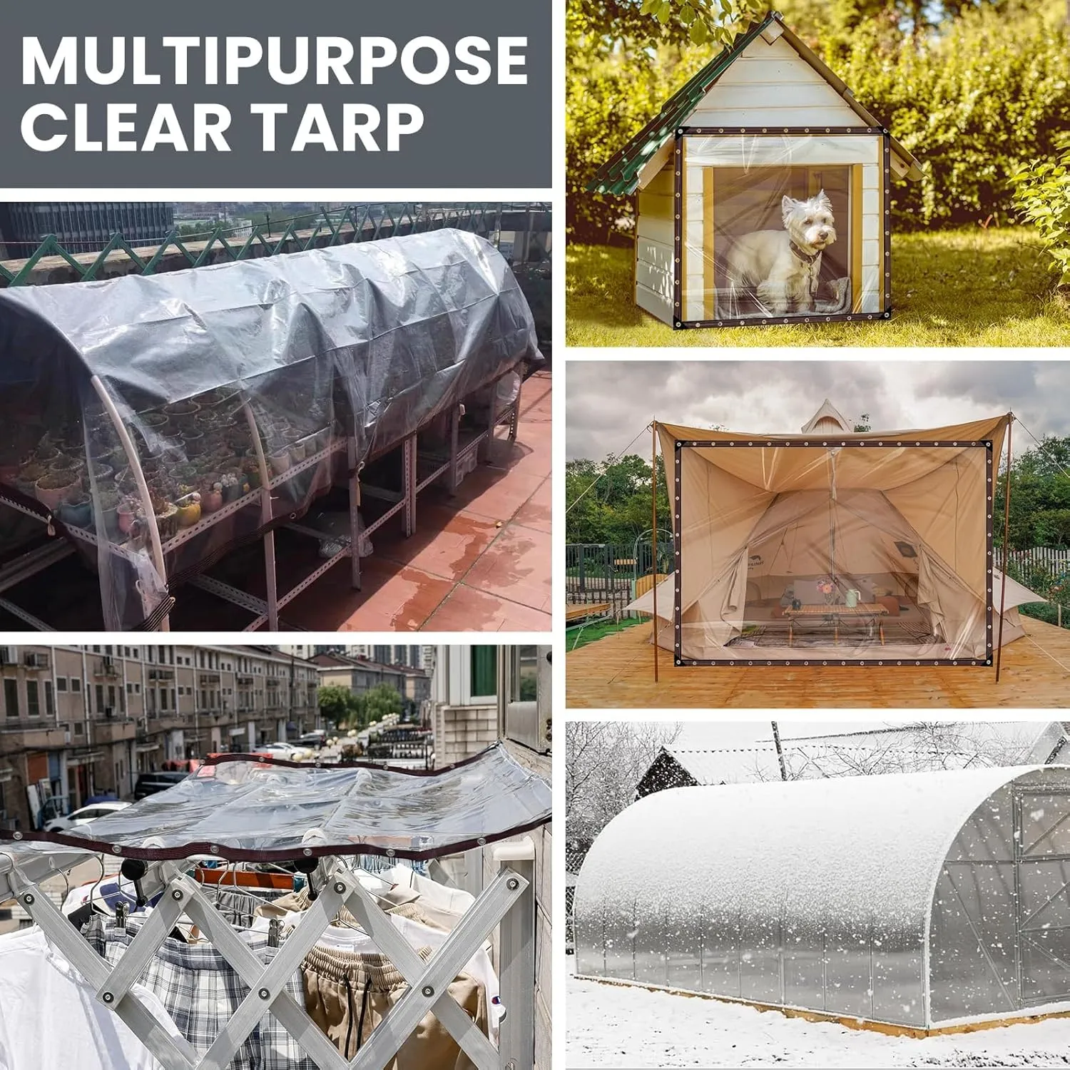 Clear Waterproof Tarps(Increase Grommets Windproof Rope) Poly Tarpaulin Outdoor Garden Rainproof Covering,Clear Vinyl Tarp with,for Covering Henhouse Porch Canopy Plant Patio (6.6 x 20 ft(2x6m))