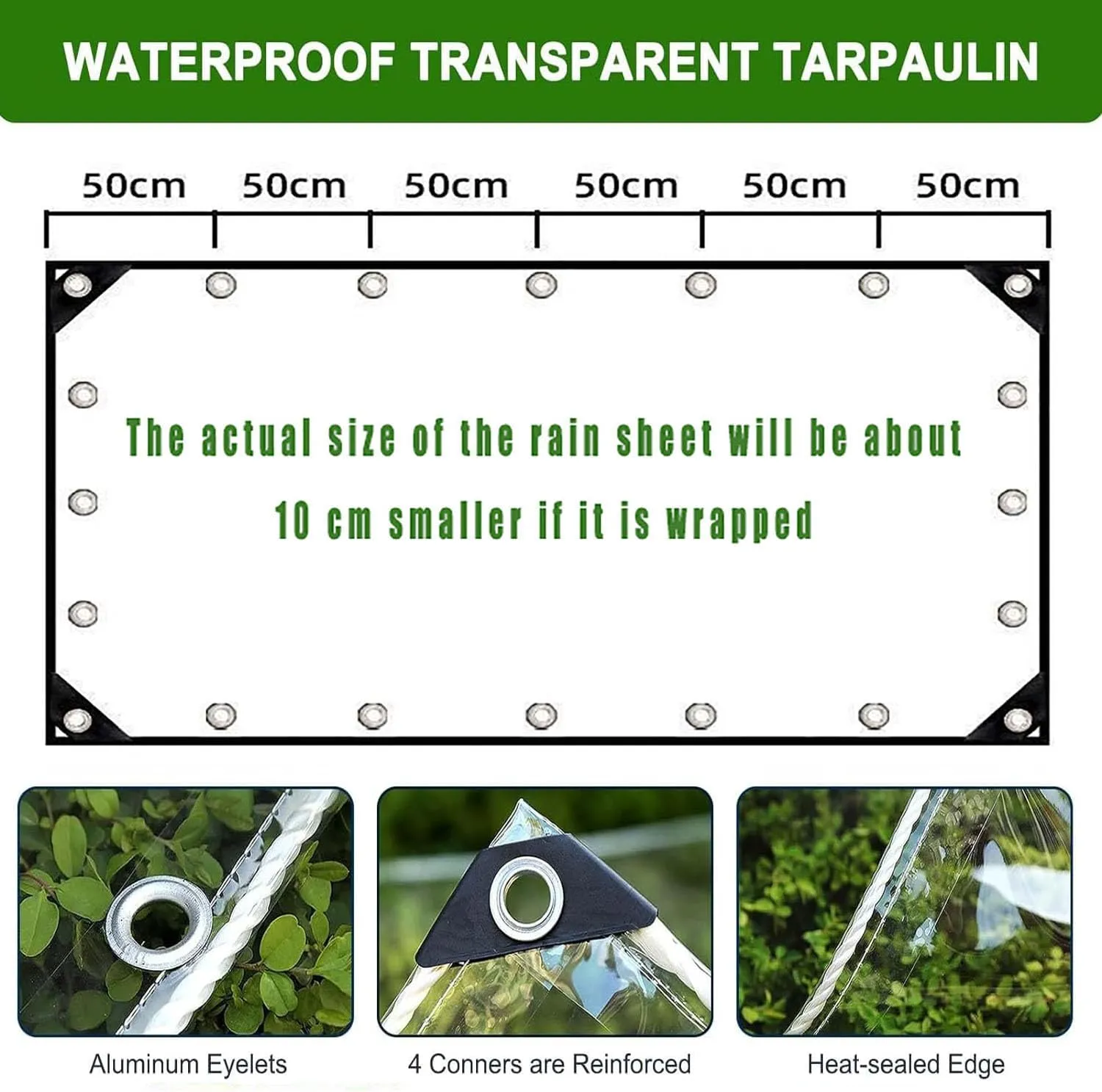 Clear Waterproof Tarps(Increase Grommets Windproof Rope) Poly Tarpaulin Outdoor Garden Rainproof Covering,for Patio,Porch and Outdoor 6x8ft (1.8x2.4m)