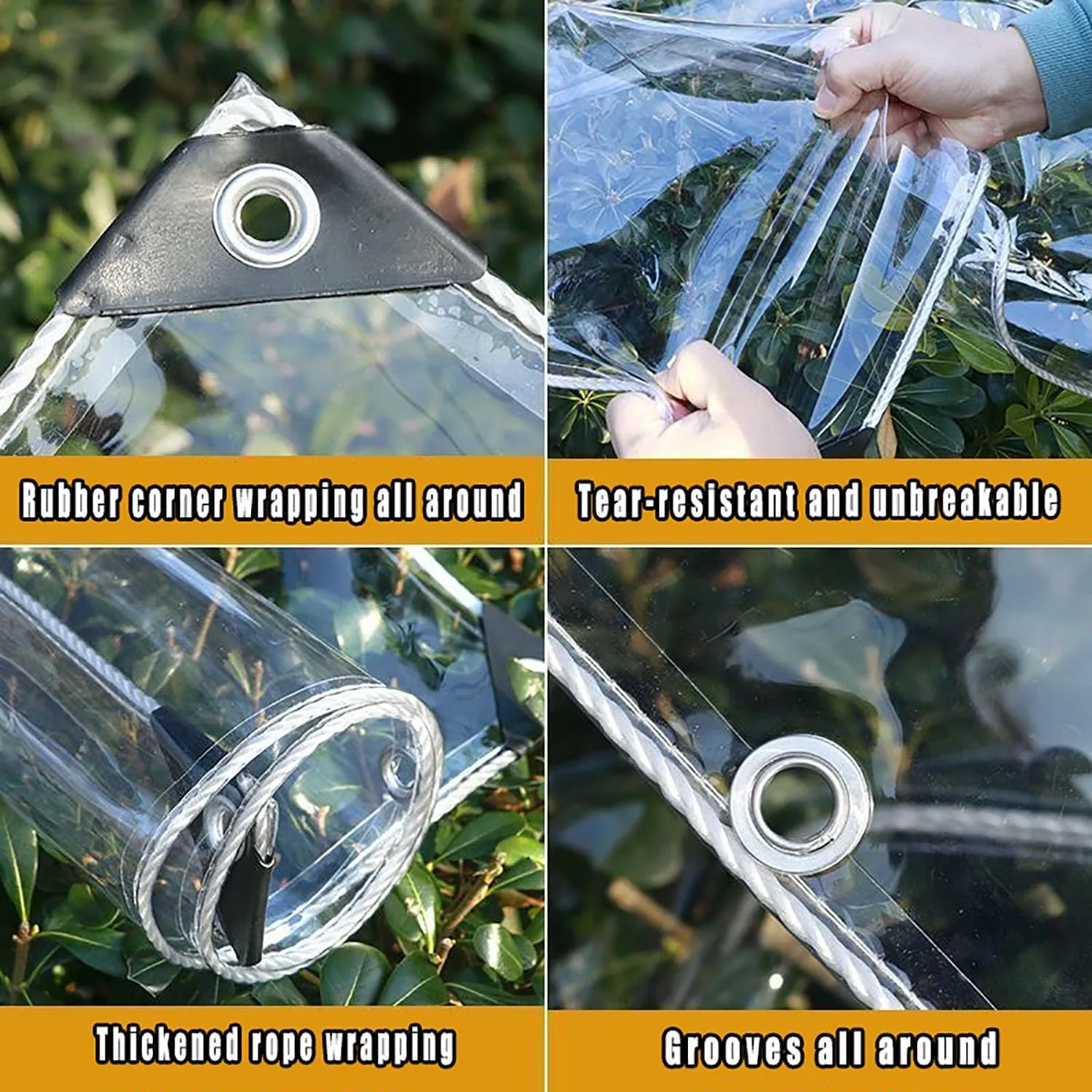 Clear Waterproof Tarps(Increase Grommets Windproof Rope) Poly Tarpaulin Outdoor Garden Rainproof Covering,for Patio,Porch and Outdoor 6x8ft (1.8x2.4m)
