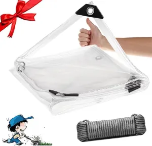 Clear Waterproof Tarps(Increase Grommets Windproof Rope) Poly Tarpaulin Outdoor Garden Rainproof Covering,for Patio,Porch and Outdoor 6x8ft (1.8x2.4m)