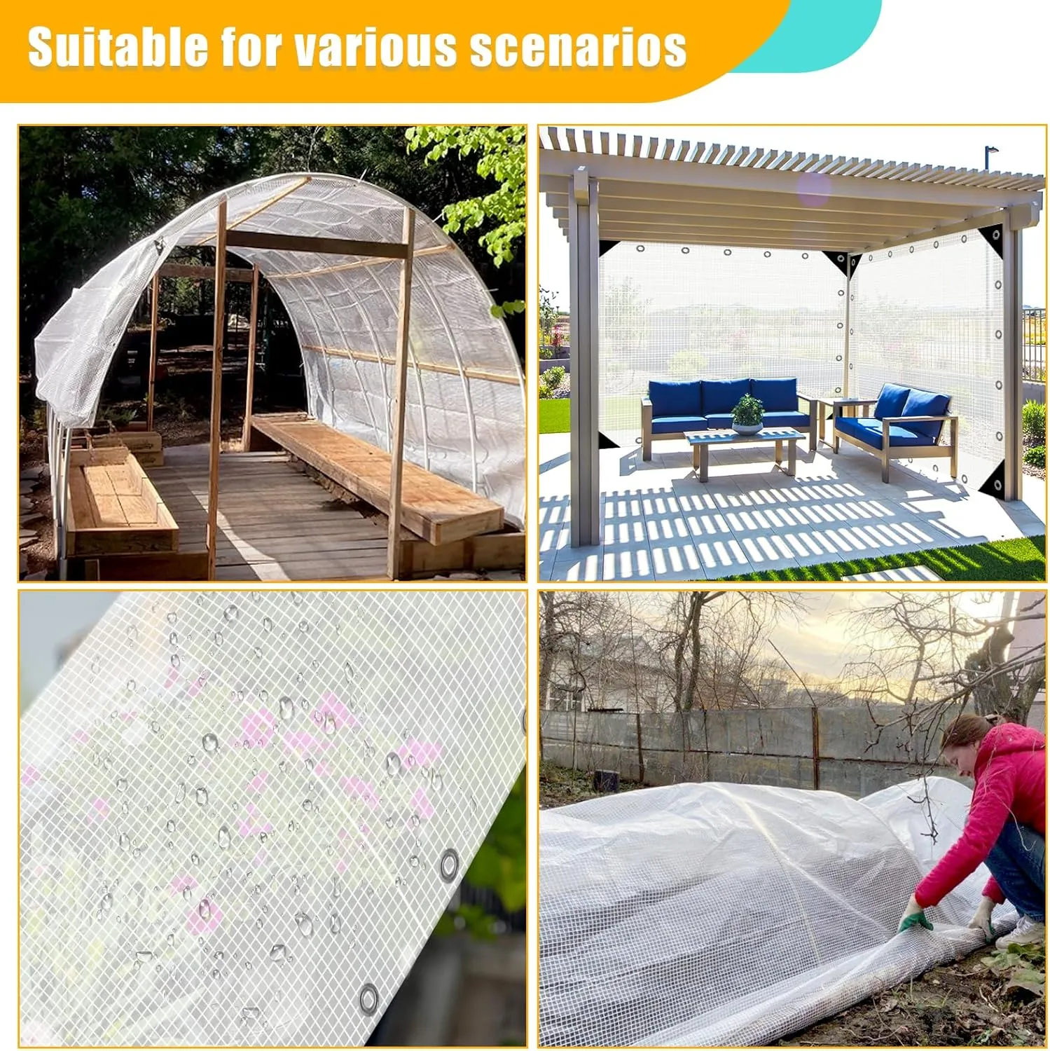 Clear White Tarp Heavy Duty Waterproof 8x10 Feet Clear Greenhouse Tarps with Grommets, 10mil Poly Garden Cover UV Resistant for Patio Greenhouse Outdoor