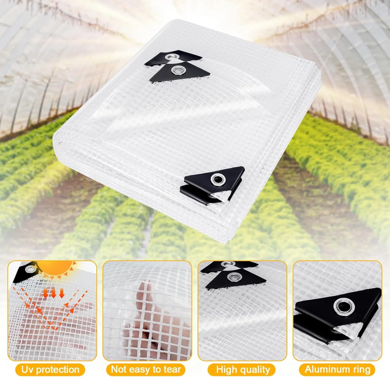 Clear White Tarp Heavy Duty Waterproof 8x10 Feet Clear Greenhouse Tarps with Grommets, 10mil Poly Garden Cover UV Resistant for Patio Greenhouse Outdoor