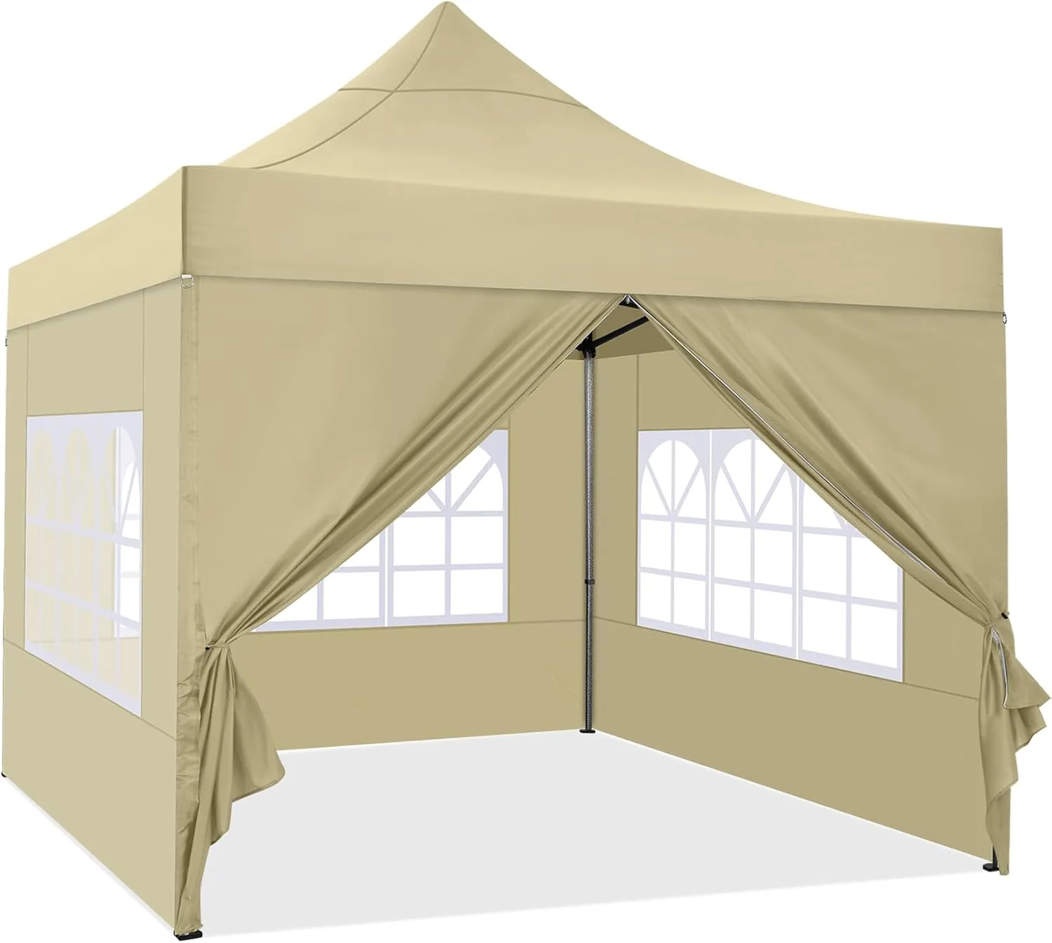 COBIZI 10x10 Pop Up Canopy Tent 10x10 Canopy with 4 Sidewalls Waterproof Heavy Duty Commercial Canopy Tent for Parties Outdoor Tent Garden Gazebo Tent, Carry Bag with Wheel(10x10ft, Khaki)