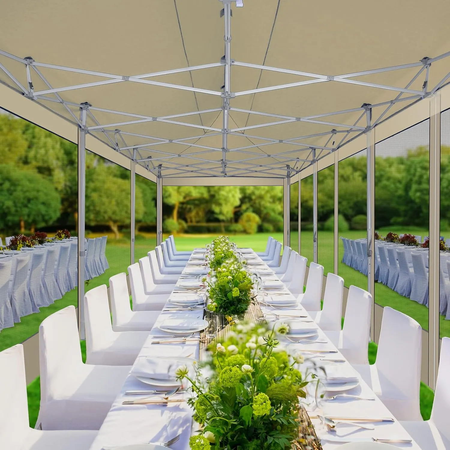 COBIZI 10x30 Canopy Tent, Heavy Duty Pop up Canopy with Sidewalls, Waterproof Easy Setup Canopy with Mosquito Netting, Outdoor Instant Screen Tents for Parties, Wedding with Roller Bag, Khaki