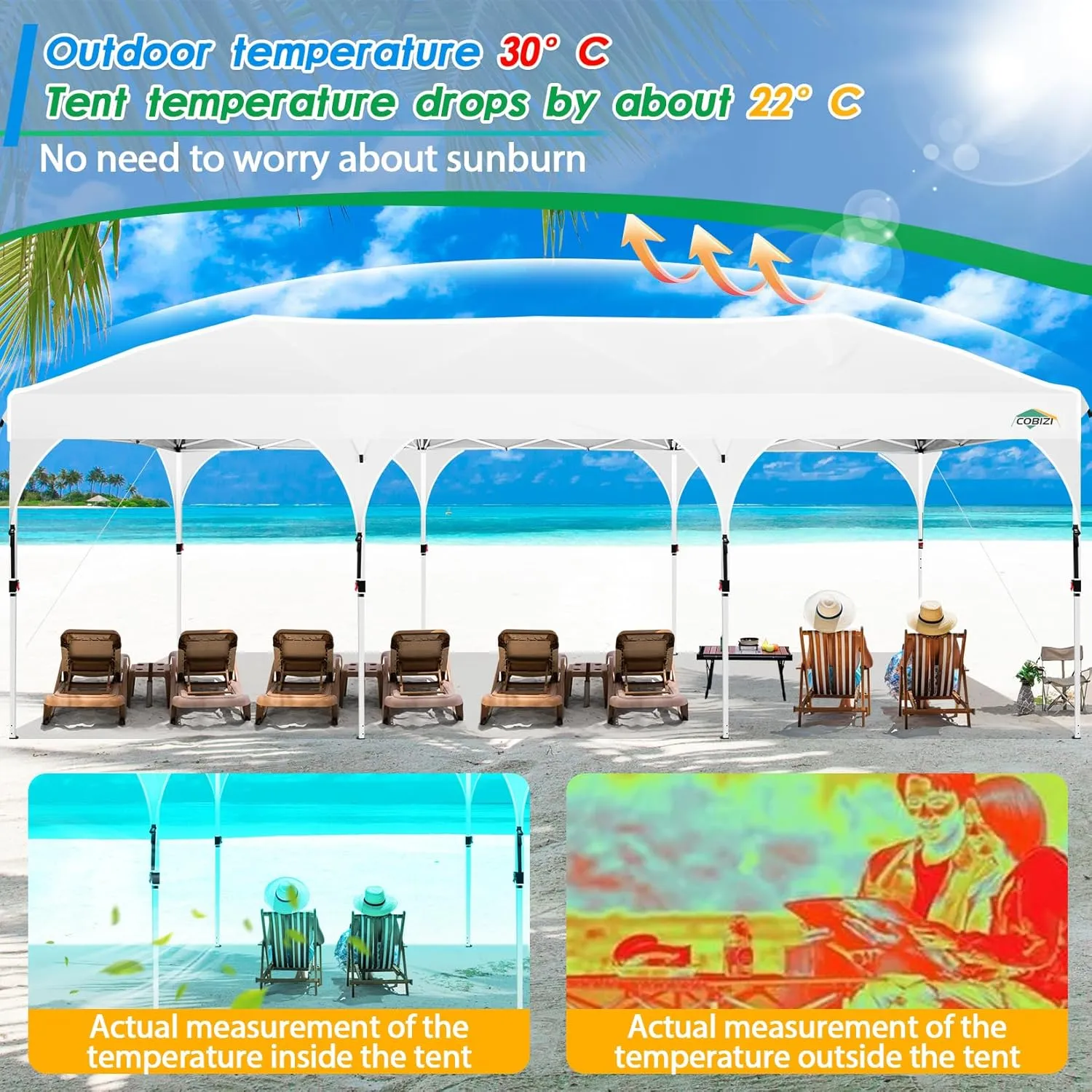 COBIZI 10x30 Pop Up Canopy Tent for Parties with 5 Sidewalls| Push Center Lock & Air Vent| Waterproof & UPF50  |Gazebo Outdoor Tent for Party,Wedding,BBQ with 4 Sandbags, 8 Stakes & 16 Ropes,White