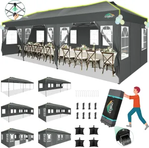 COBIZI 10x30 Pop Up Canopy Tent with 8 Removable Sidewalls, One Push Party Tent Outdoor Waterproof Event Canopy with Air Vent for Parties Commercial Wedding, 3 Height, Roller Bag, Sandbag, Gray