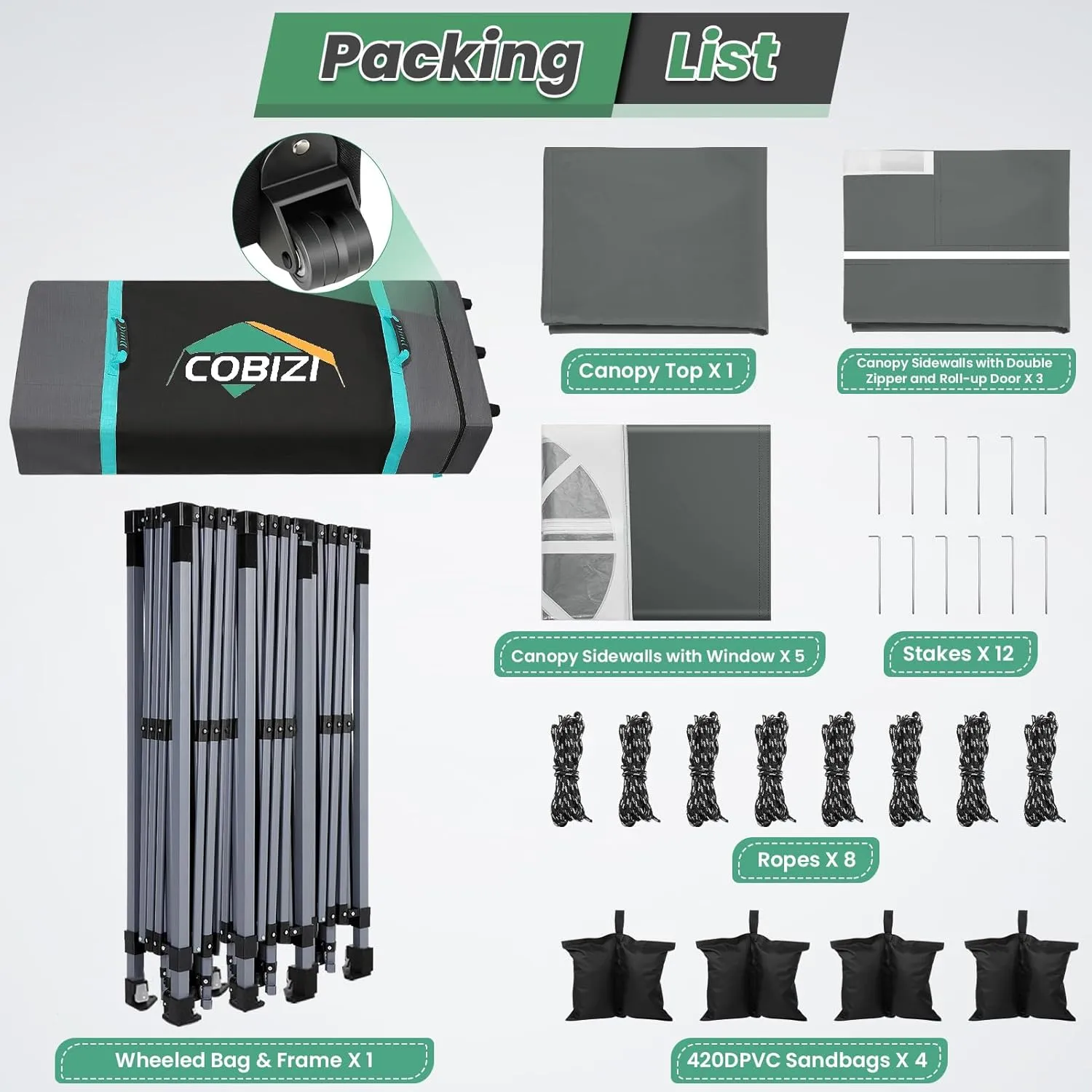 COBIZI 10x30 Pop Up Canopy Tent with 8 Removable Sidewalls, One Push Party Tent Outdoor Waterproof Event Canopy with Air Vent for Parties Commercial Wedding, 3 Height, Roller Bag, Sandbag, Gray