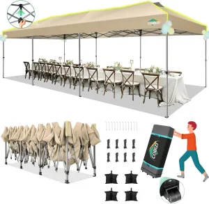 COBIZI 10x30 Pop Up Canopy Tent Without Removable Sidewalls, One Push Party Tent Outdoor Waterproof Event Canopy with Air Vent for Parties Commercial Wedding, 3 Height, Wheeled Bag, Sandbag, Khaki