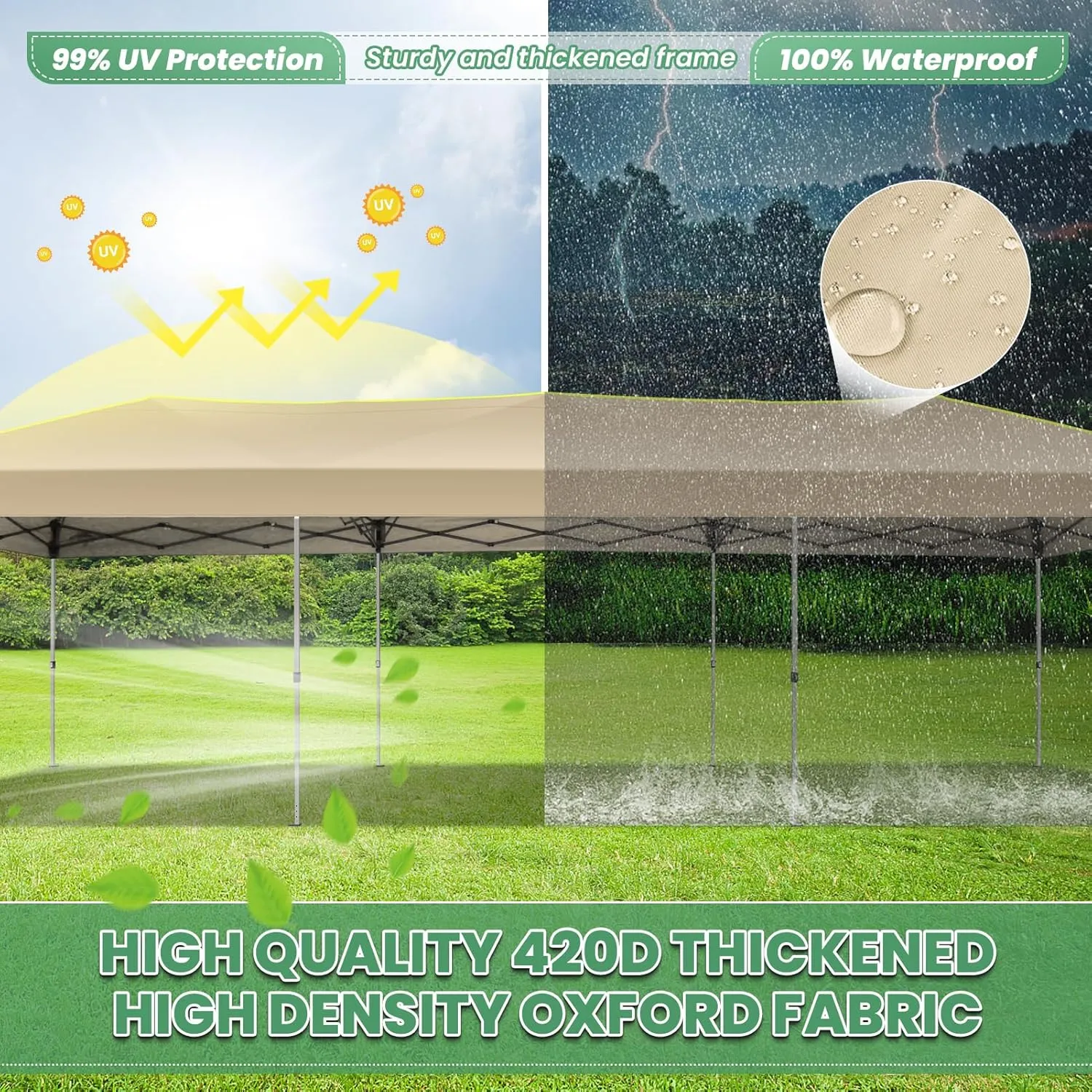 COBIZI 10x30 Pop Up Canopy Tent Without Removable Sidewalls, One Push Party Tent Outdoor Waterproof Event Canopy with Air Vent for Parties Commercial Wedding, 3 Height, Wheeled Bag, Sandbag, Khaki