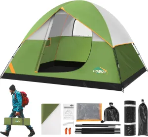 COBIZI 4/6 Person Tent for Camping Waterproof PU-Coated with Removable Rainfly, Easy Setup Family Tent with Large Mesh Windows, 3 Season Portable Dome Tent for Outdoor, Scouts, Hiking & Traveling