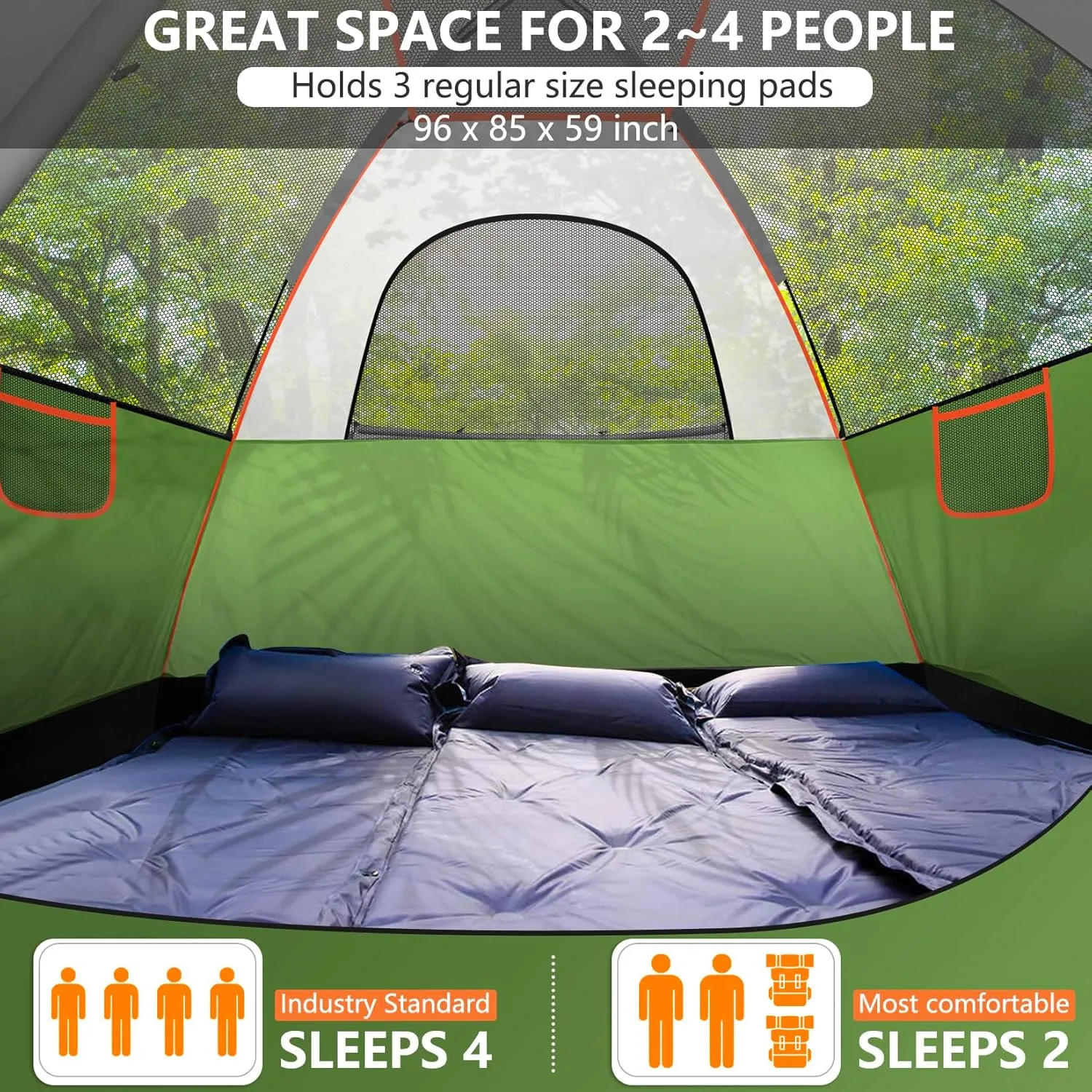 COBIZI 4/6 Person Tent for Camping Waterproof PU-Coated with Removable Rainfly, Easy Setup Family Tent with Large Mesh Windows, 3 Season Portable Dome Tent for Outdoor, Scouts, Hiking & Traveling