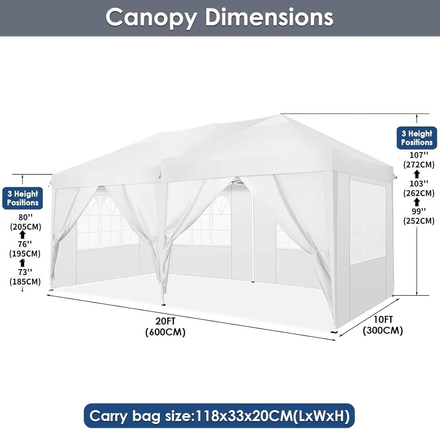COBIZI Canopy 10x20 Pop Up Canopy Tent with 6 Sidewalls Party Tents for Parties Weddings Backyard Waterproof Canopy Outdoor Commercial Canopy Event Tent with Stakes, Ropes, White